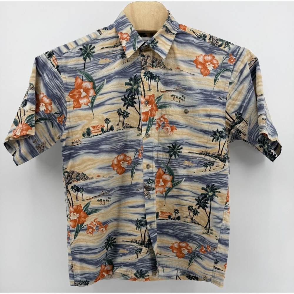 Pierre Cardin Hawaiian Shirt Men's Size L Cotton Floral Tropical Beach Aloha